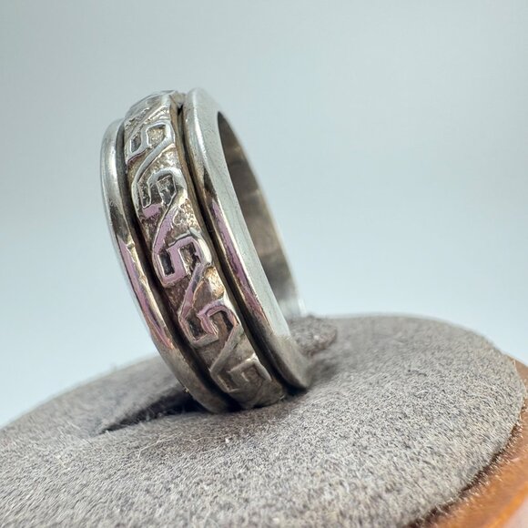 VTG Solid Sterling Silver 925 Scroll Greek Key Design Spinner Band Ring Size 9 - Picture 5 of 10